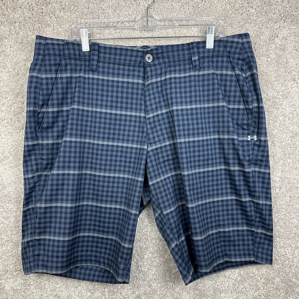 Men Under Armour UA Golf Short 38 Match Play‎ Blue Plaid Elastic Flex 1256225